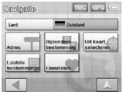 Navigatie TMC GPS Land Duiteland Adres Bijzondere bestemming Uit kaart selecteren Laatste bestemminge Favorieten
