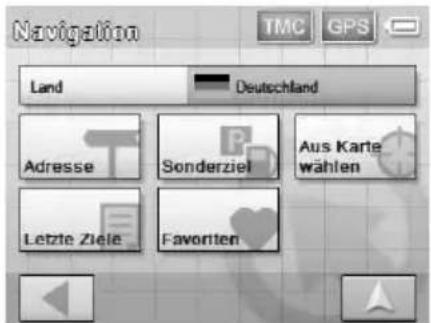 Navigation TMC GPS Land Deutschland Adresse Sonderziel Aus Karte wählen Letzte Ziele Favoriten