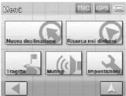 Menu TMC GPS Nuova destinazione Ricerca nei dinlorni Tragitto Muting Impostazioni