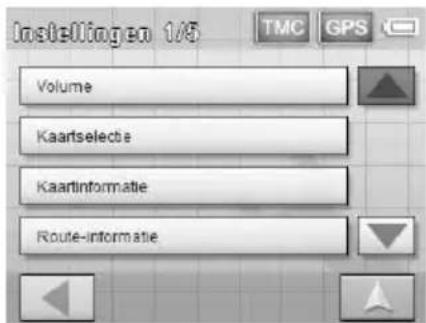 Instelling en 1/5 Volume Kaartselectie Kaartinformatie Route-informatie TMC GPS