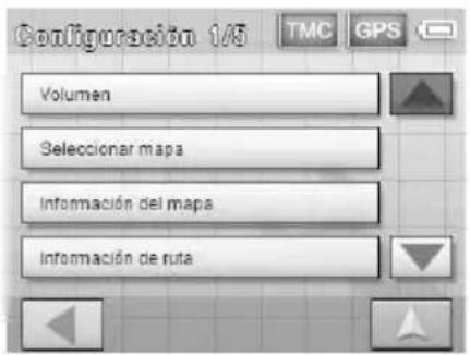 Configuración 1/5 TMC GPS Volumen Seleccionar mapa Información del mapa Información de ruta