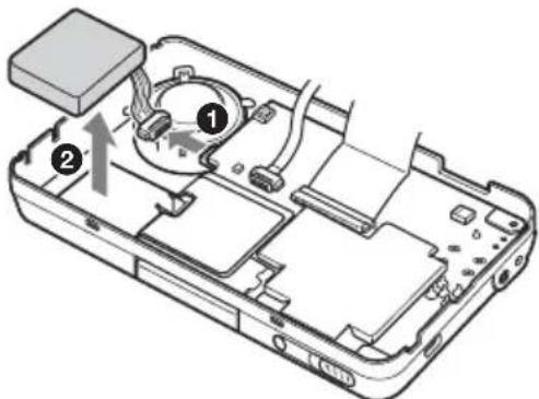 Technical diagram of an electronic device showing internal components with numbered labels and directional arrows indicating assembly or operation.
