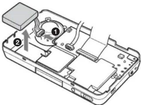 Technical diagram of an electronic device showing internal components with numbered labels and directional arrows indicating flow or movement.