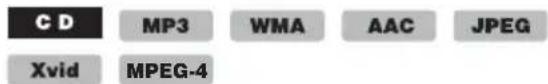CD MP3 WMA AAC JPEG Xvid MPEG-4
