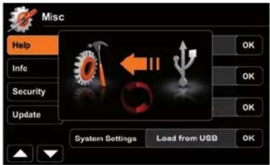 Misc Help Info Security Update System Settings Load from USB OK OK OK OK