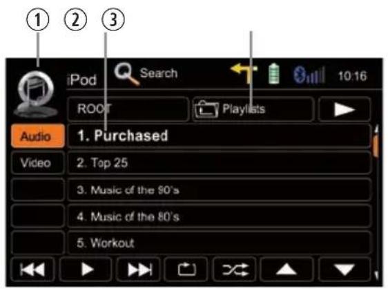 iPod Search 10:16 ROOT Playlists Audio 1. Purchased Video 2. Top 25 3. Music of the 80's 4. Music of the 80's 5. Workout