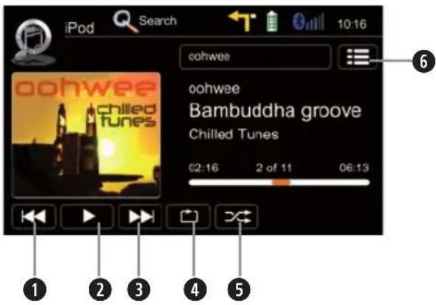 iPod Search 10:16 oohwee oohwee Chilled tunes Bambuddha groove Chilled Tunes 02:16 2 of 11 06:13 ① ② ③ ④ ⑤