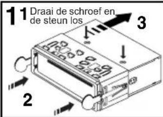 1 Draai de schroef en de steun los 2 3