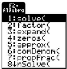 TEXAS INSTRUMENTS Voyage 200 - Het Menu Algebra Het Menu Algebra - 1