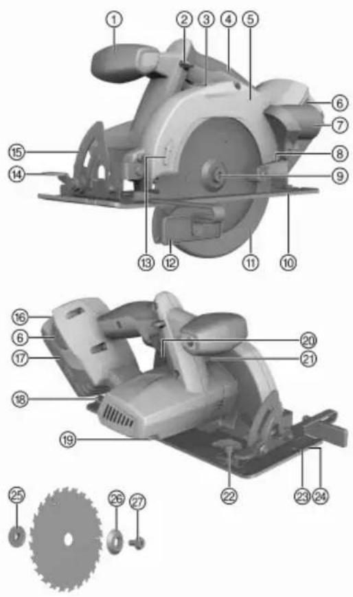 Technical diagram of a mechanical cutting tool with numbered parts for identification and assembly reference.