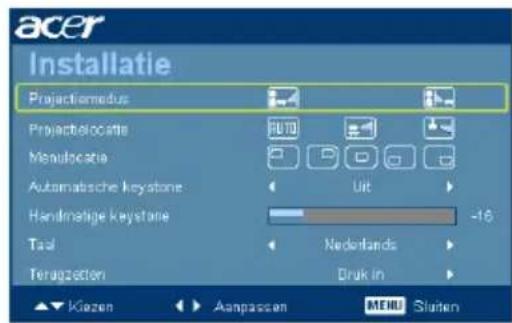 ACER P1101 - Het installatiemenu - 2