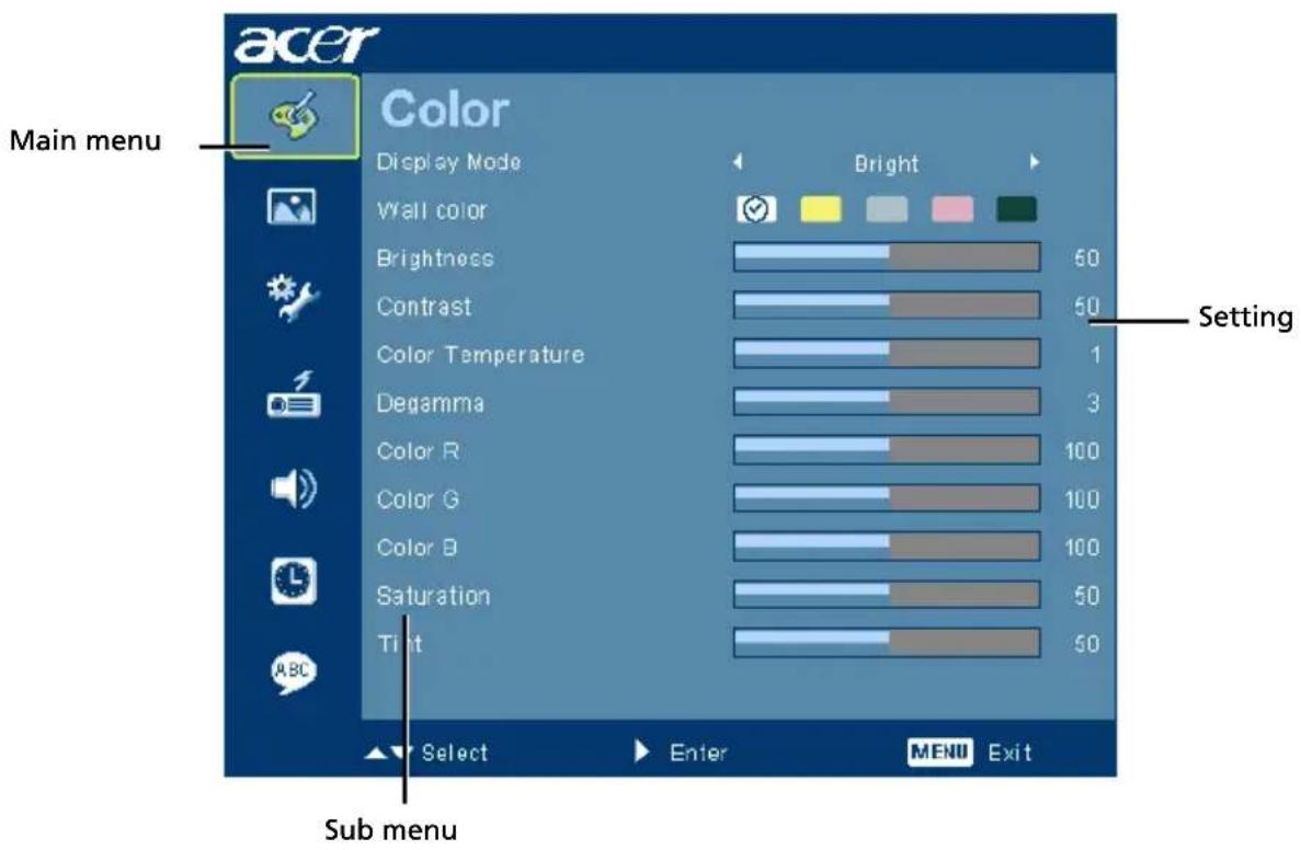 ACER P5290 - Using the OSD menus - 1