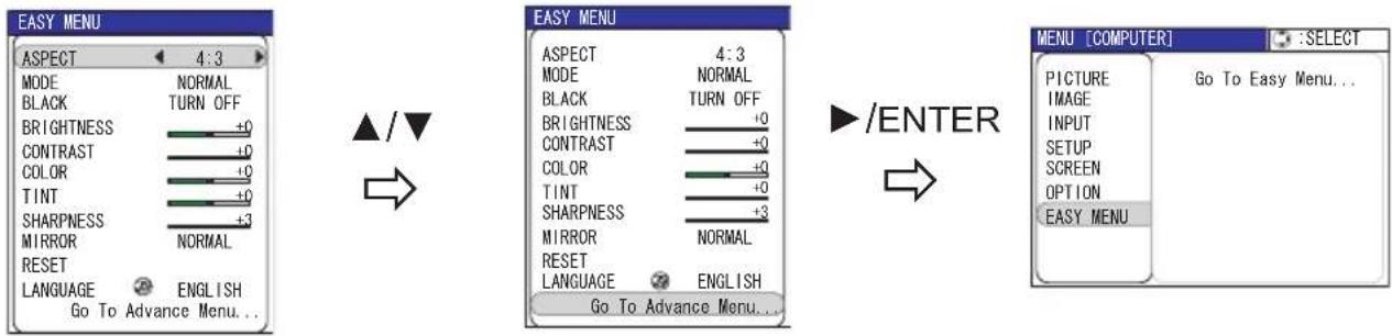 HITACHI PJ-TX300E - To switch from the EASY MENU to the Advanced Menu - 1