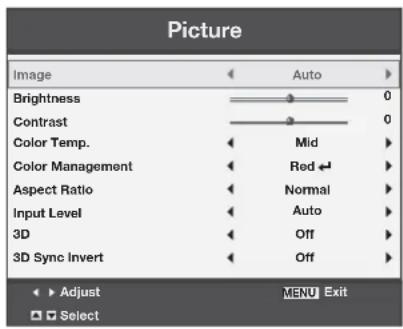 MITSUBISHI XD560U - Picture menu - 1