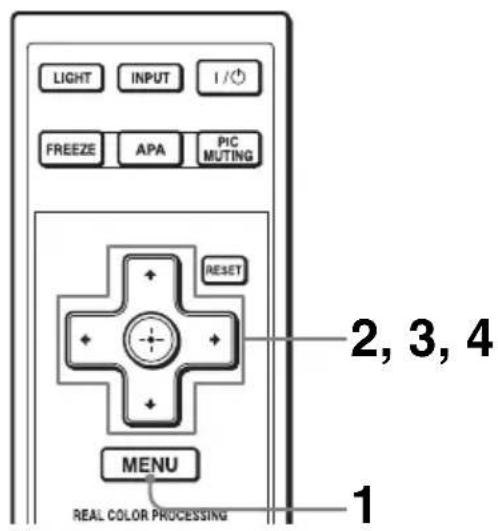 LIGHT INPUT I/O FREEZE APA PIC MUTING RESET MENU REAL COLOR PROCESSING 1 2, 3, 4