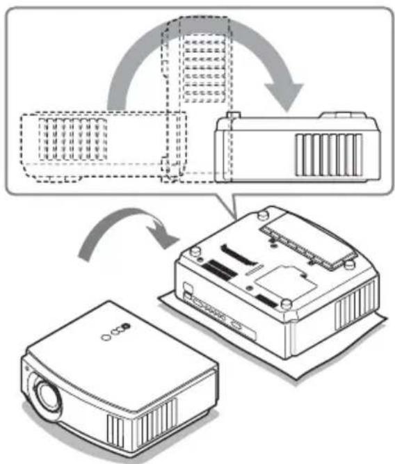 SONY VPL-AW15 - Lorsque vous disposez le projecteur sur une surface plane comme un bureau, etc., mettez un chiffon sous l'appareil pour éviter de rayer la surface. Retournez le projecteur tel qu'illustré, puis placez-le sur le chiffon. - 1