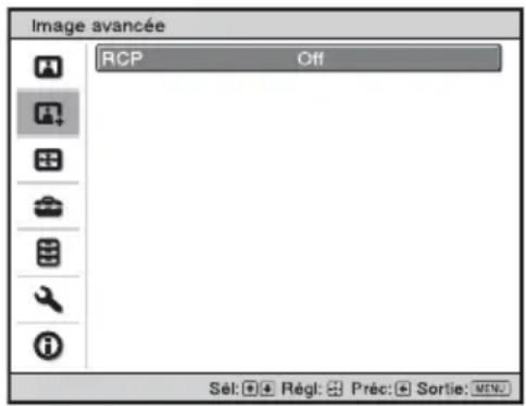Image avancée RCP Off Sét: Régl: Préc: Sortie: MENU