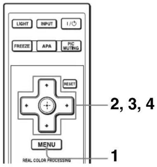 LIGHT INPUT I/O FREEZE APA PIC MUTING RESET MENU REAL COLOR PROCESSING 1 2, 3, 4