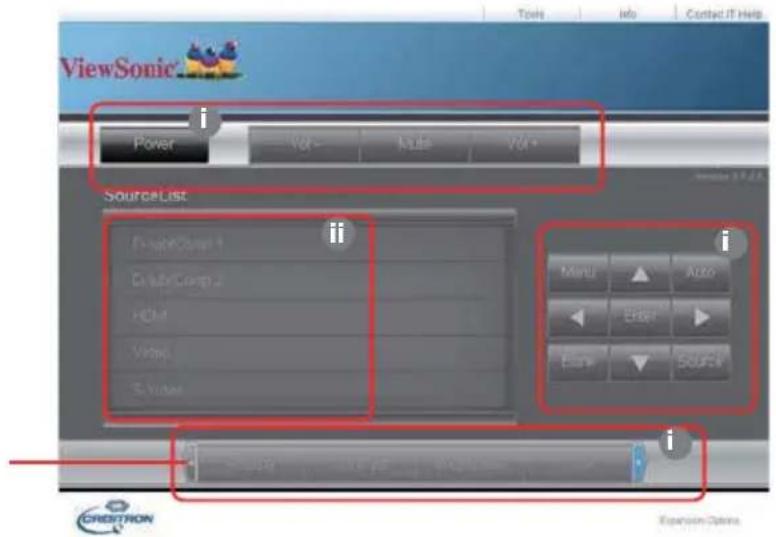 ViewSonic Power VOL Auto VOL+ SourceList D-LinkCompt D-LinkComp2 HDL Vlogp S-Vlogp Menu Auto Enter Bany Source i i CREDITRON Expansion Options
