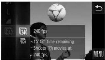240 fps 15'42" time remaining Shoots 240 movies at 240 fps MENU