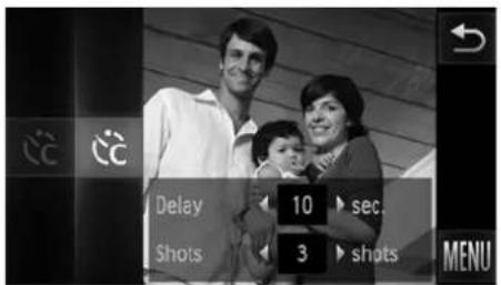 Delay shots 10 sec. 3 shots MENU