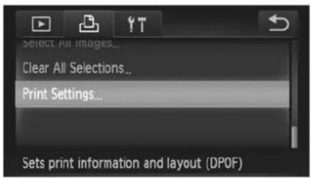 Select All Images... Clear All Selections... Print Settings... Sets print information and layout (DPOF)