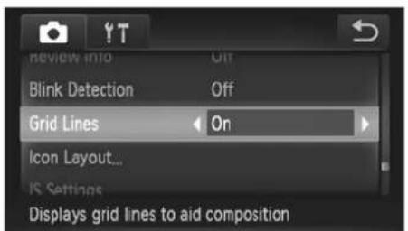 review into Off Blink Detection Off Grid Lines On Icon Layout... IS Settings Displays grid lines to aid composition