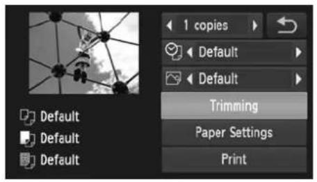 Default Default Default 1 copies Default Default Trimming Paper Settings Print