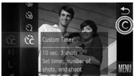 Custom Timer 10 sec. 3 shots Set timer, number of shots, and shoot