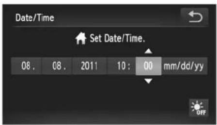 Date/Time Set Date/Time. 08 . 08 . 2011 10 : 00 mm/dd/yy OFF