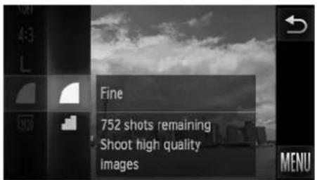 Fine 752 shots remaining Shoot high quality Images MENU