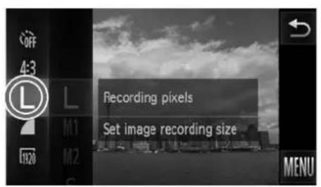 OFF 4:3 L L1 M1 M2 1920 Recording pixels Set image recording size MENU