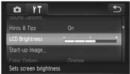 Sound Options... Hints & Tips On LCD Brightness Start-up Image... Color Option Orange Sets screen brightness