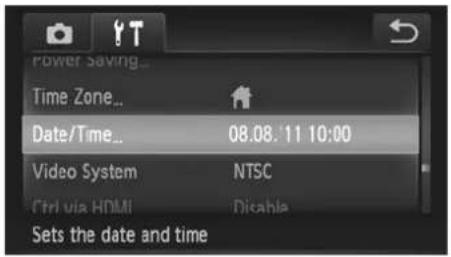Power Saving... Time Zone... Date/Time... 08.08.11 10:00 Video System NTSC Ctrl via HDMI Disable Sets the date and time