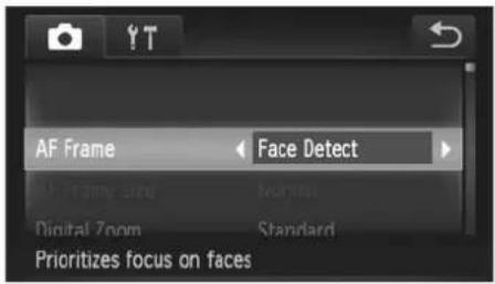 AF Frame Face Detect Prioritizes focus on faces