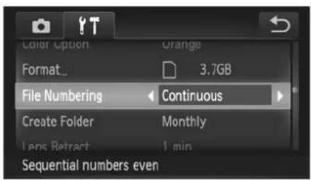 Color Option Orange Format... 3.7GB File Numbering Continuous Create Folder Monthly Lens Retract 1 min Sequential numbers even