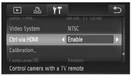 Date/Time... 06.08.11 10:00 Video System NTSC Ctrl via HDMI Enable Calibration... Language/English Control camera with a TV remote