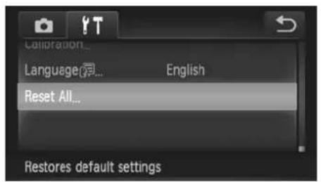 Calibration... Language... English Reset All... Restores default settings