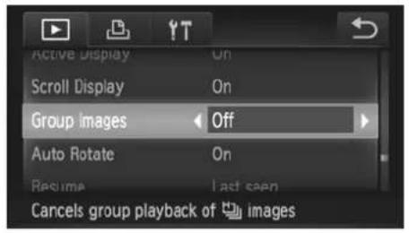 Active Display Scroll Display Group images Off Auto Rotate Resume Last capn Cancels group playback of https images