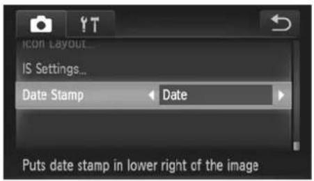 ICON LAYOUT... IS Settings... Date Stamp Date Puts date stamp in lower right of the image