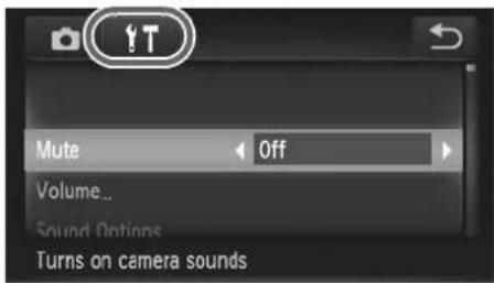 Mute Off Volume... Sound Options Turns on camera sounds