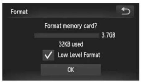 Format Format memory card? 3.7GB 32KB used ✓ Low Level Format OK