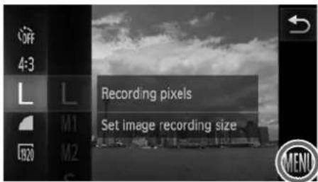 OFF 4:3 L L M1 M2 Recording pixels Set image recording size E920 MENU