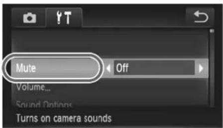 Mute Off Volume... Sound Options Turns on camera sounds