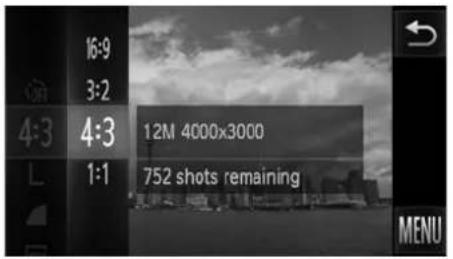 16:9 3:2 4:3 4:3 12M 4000x3000 L 1:1 752 shots remaining MENU