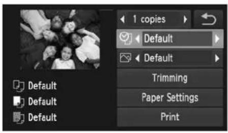Default Default Default 1 copies Default Default Trimming Paper Settings Print