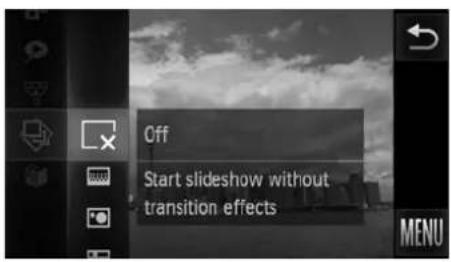 Off Start slideshow without transition effects MENU
