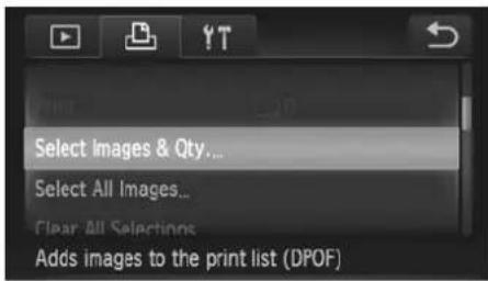 Select images & Qty... Select All Images... Clear All Selections Adds images to the print list (DPOF)