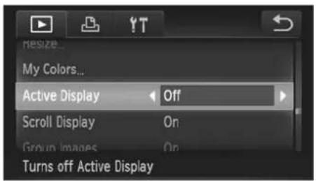 resize... My Colors... Active Display Off Scroll Display On Group Images On Turns off Active Display