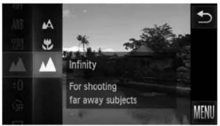 AVB 22F3 ±0 OFF Infinity For shooting far away subjects MENU